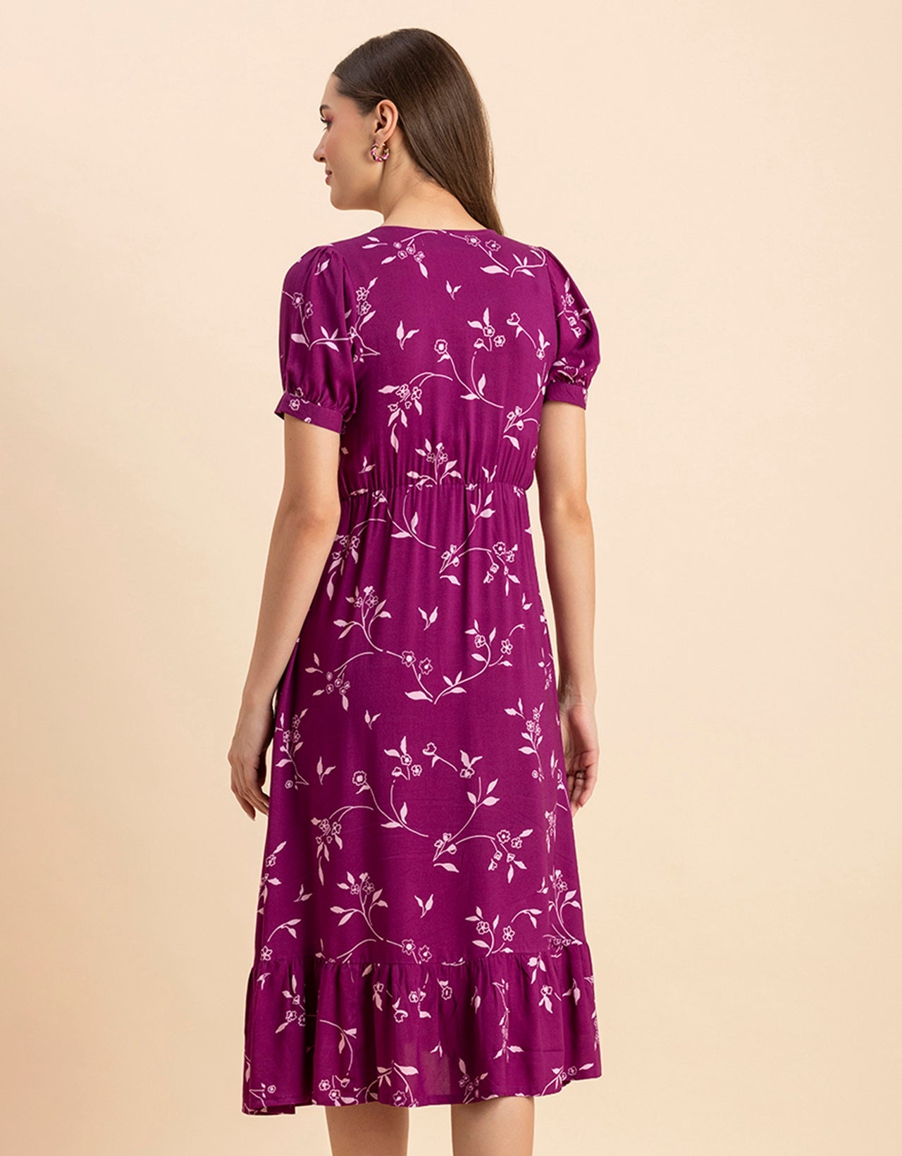 Printed Summer Dress, V-Neck Midi