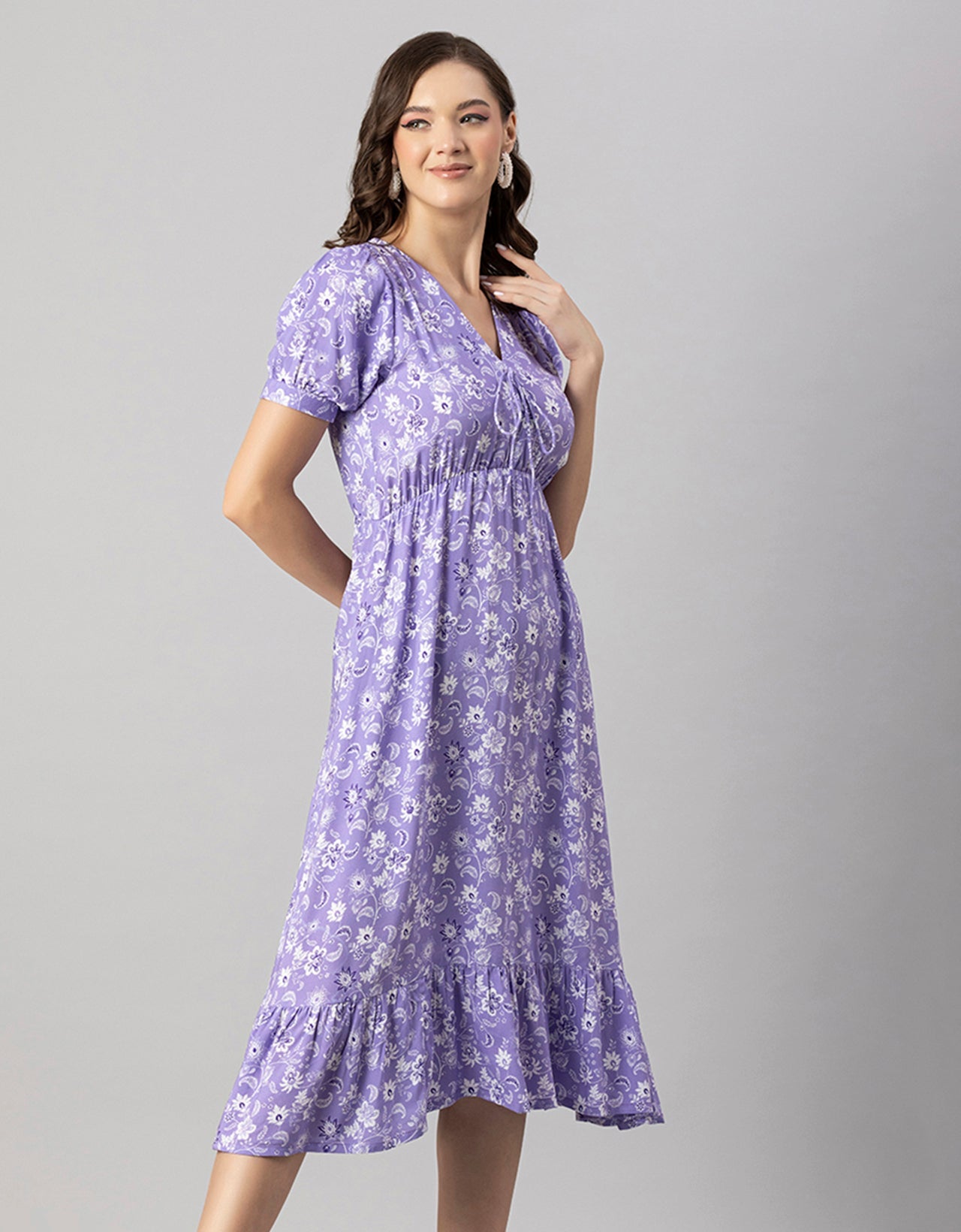 Printed Summer Dress, V-Neck Midi
