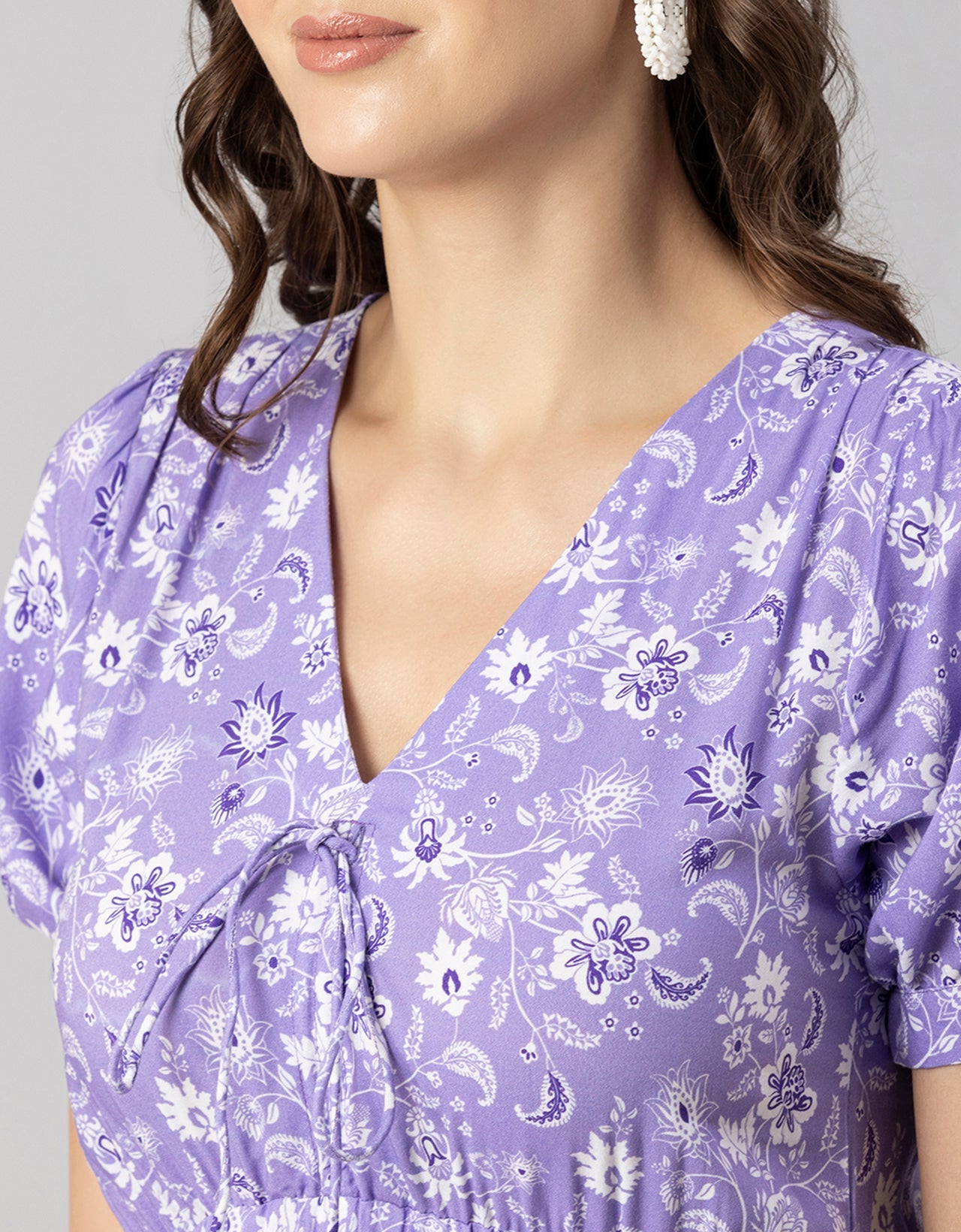 Printed Summer Dress, V-Neck Midi