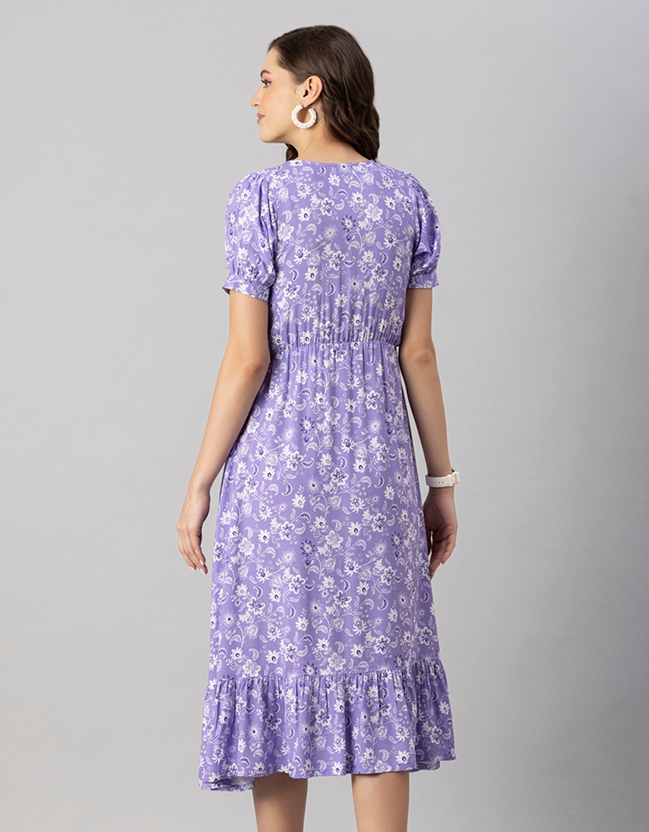 Printed Summer Dress, V-Neck Midi