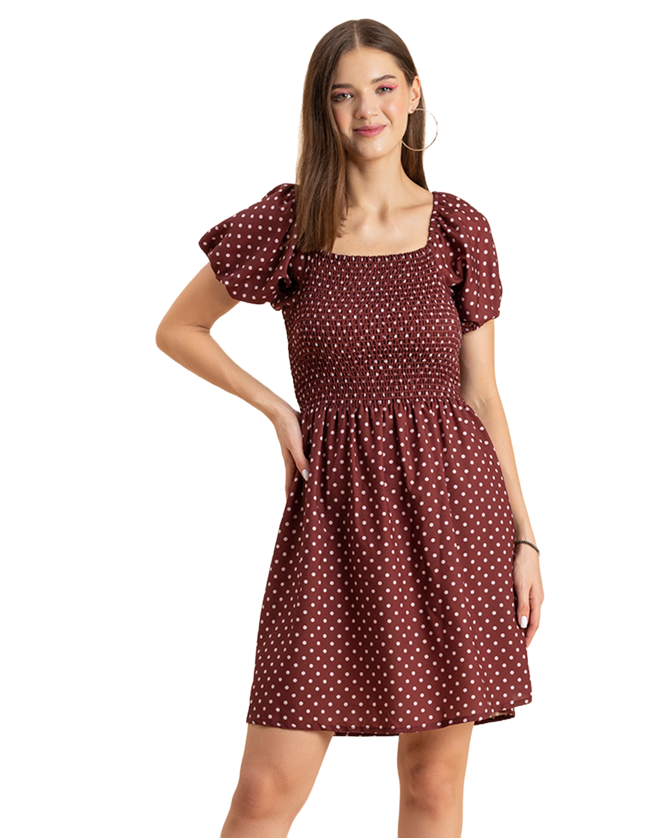 Printed Square Neck Puffed Dress