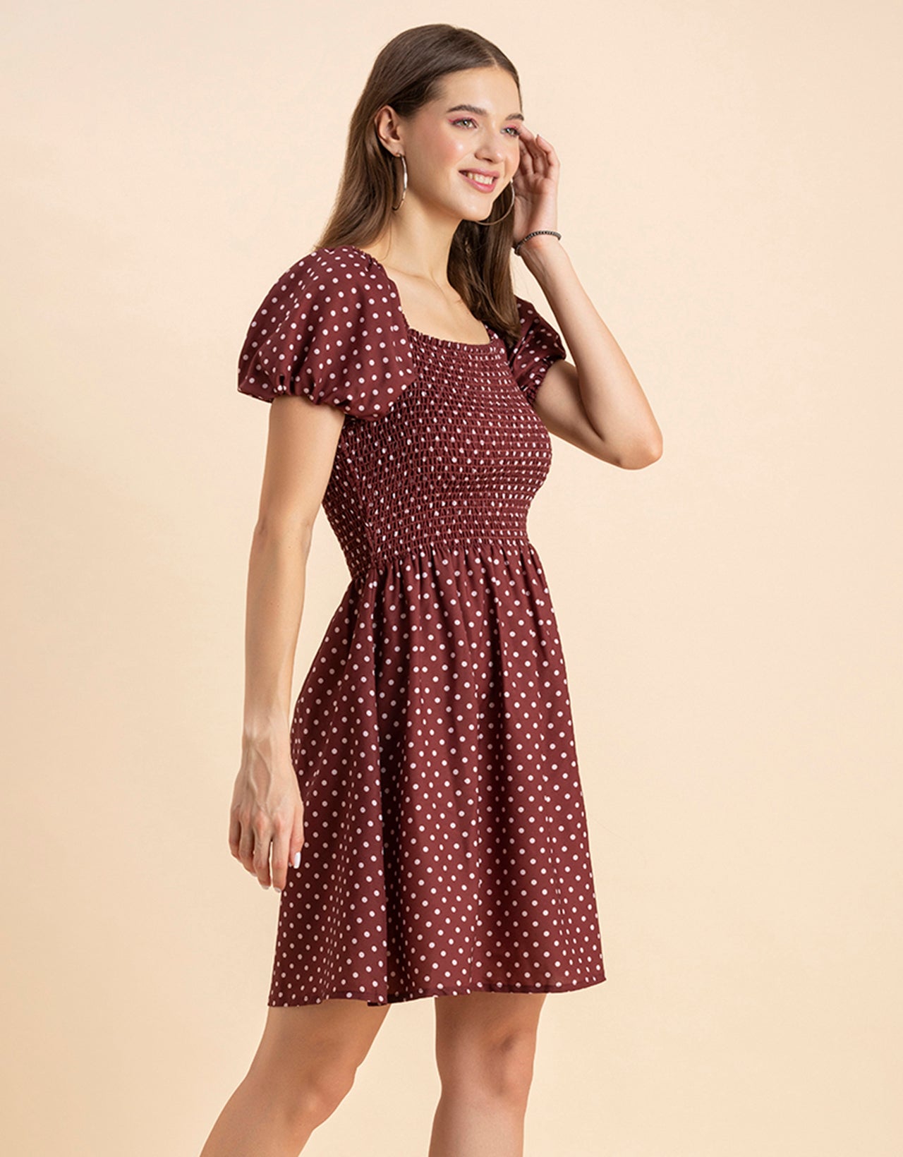 Printed Square Neck Puffed Dress