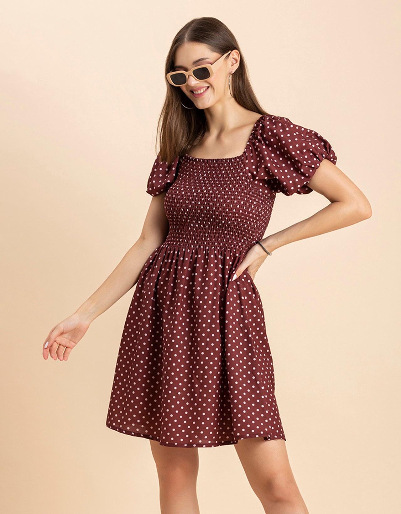 Printed Square Neck Puffed Dress
