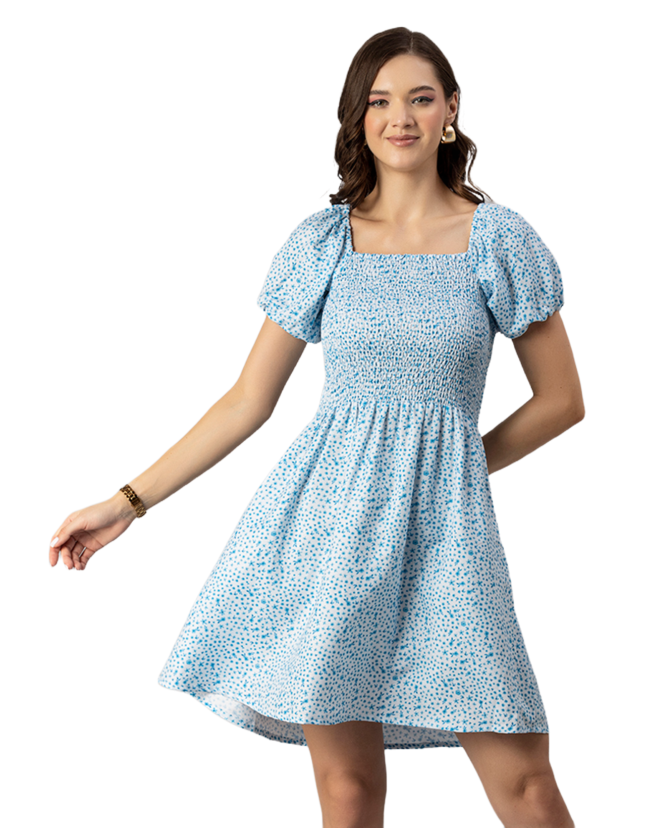 Printed Square Neck Puffed Dress