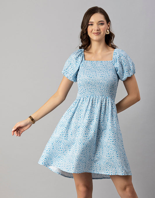 Printed Square Neck Puffed Dress