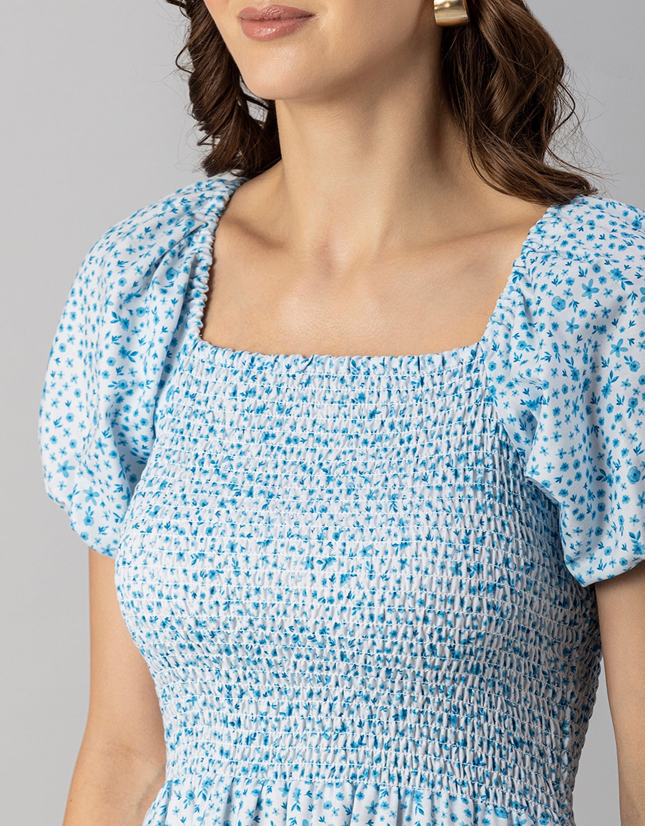 Printed Square Neck Puffed Dress