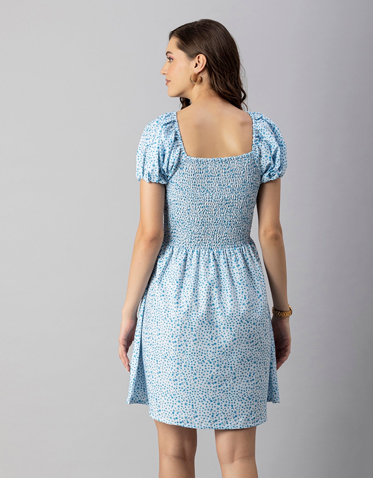 Printed Square Neck Puffed Dress