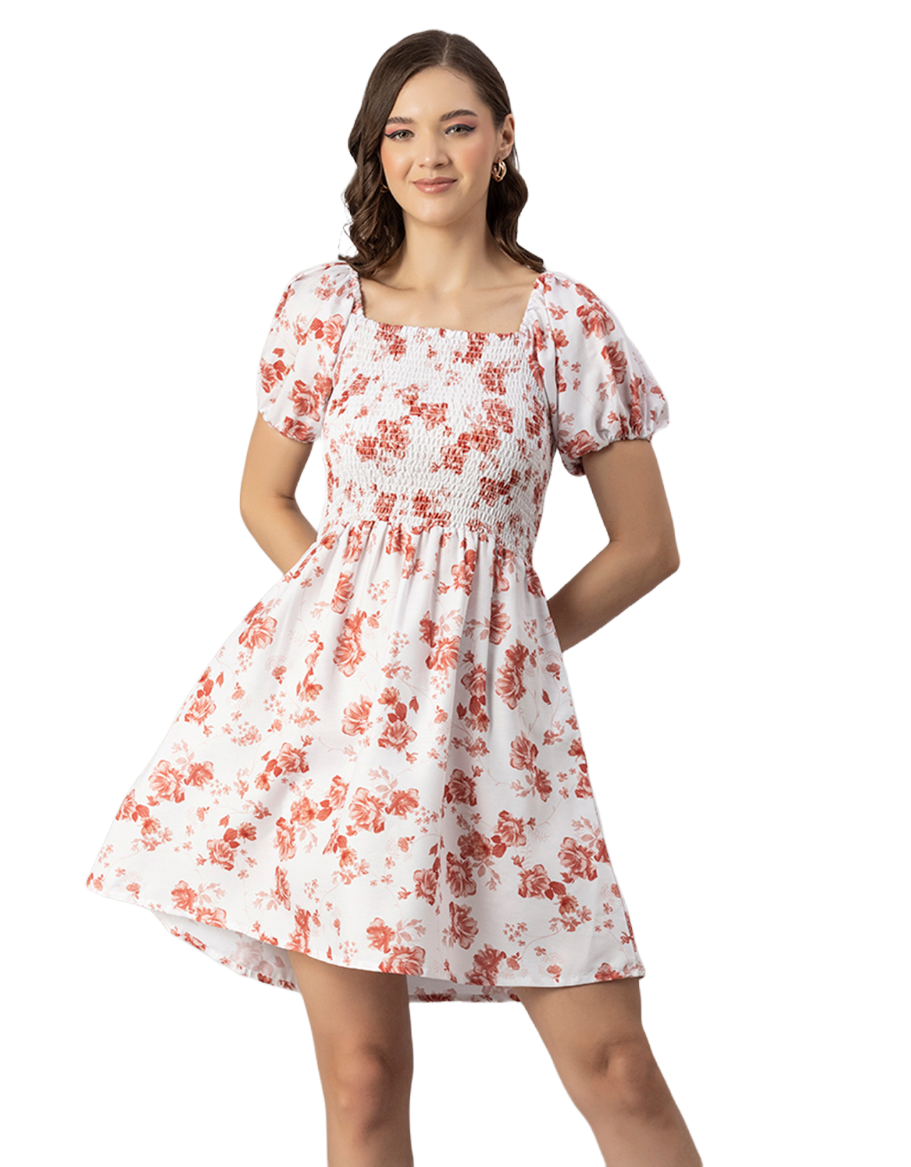 Printed Square Neck Puffed Dress
