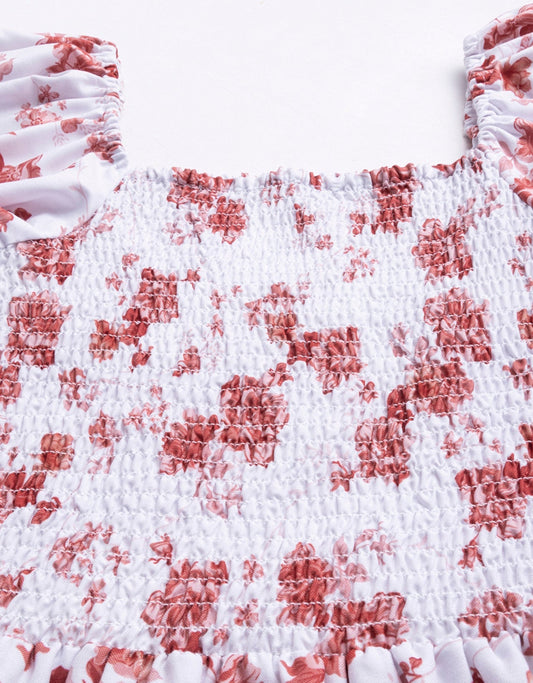 Printed Square Neck Puffed Dress