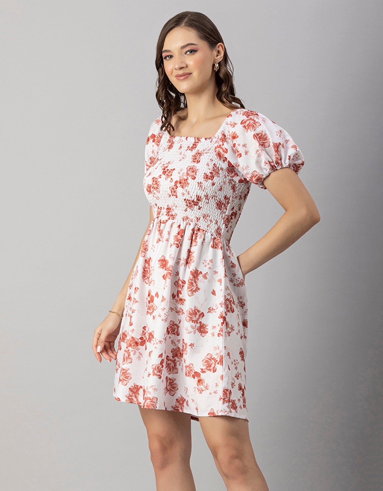Printed Square Neck Puffed Dress