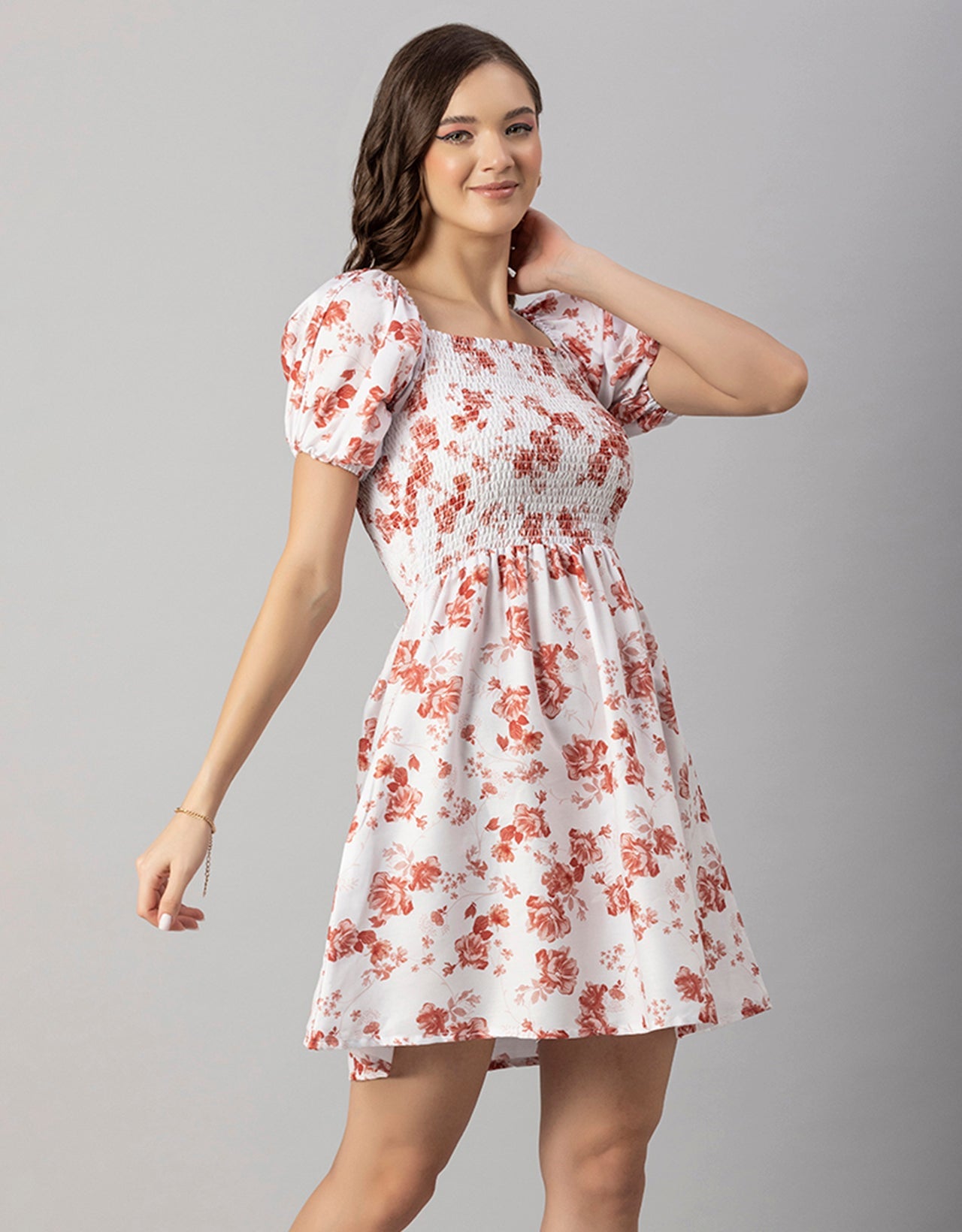 Printed Square Neck Puffed Dress