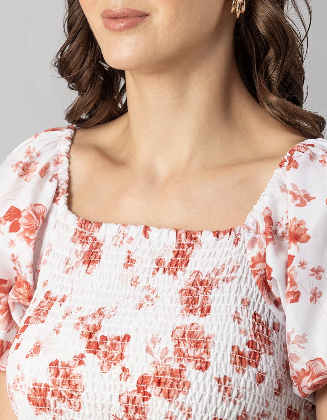 Printed Square Neck Puffed Dress