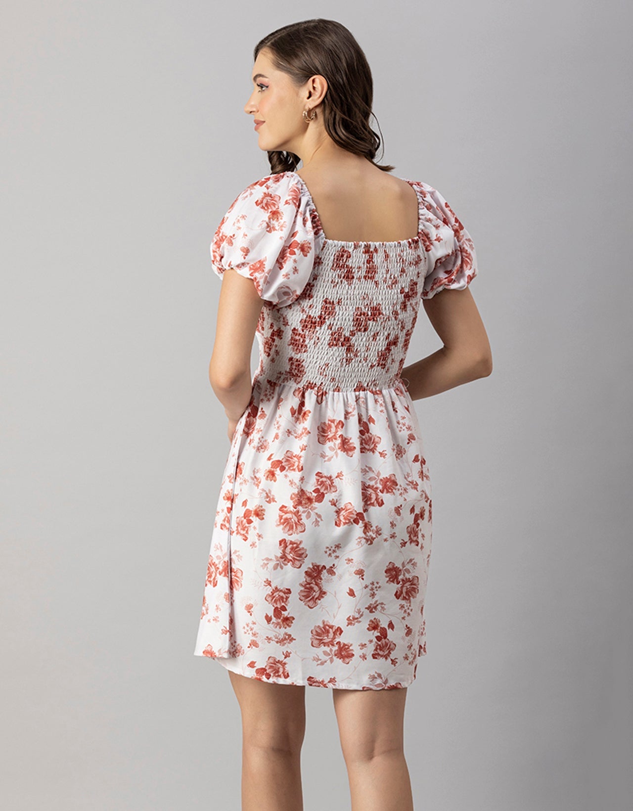 Printed Square Neck Puffed Dress