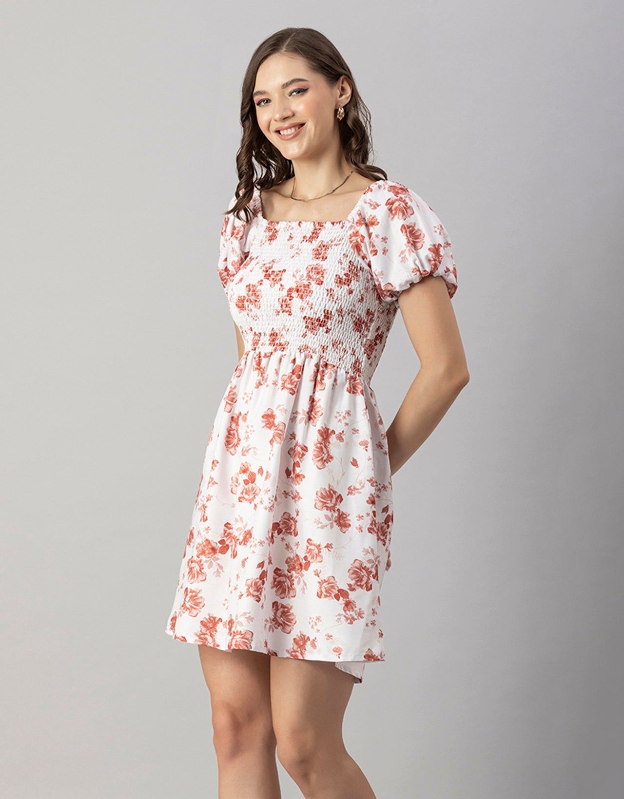 Printed Square Neck Puffed Dress