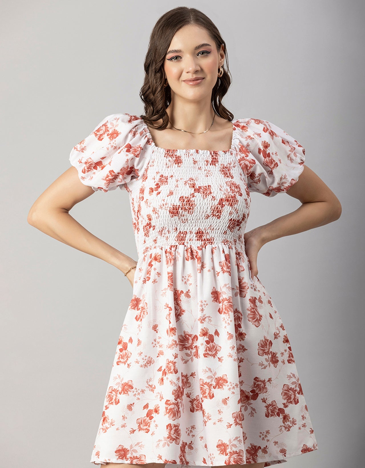 Printed Square Neck Puffed Dress