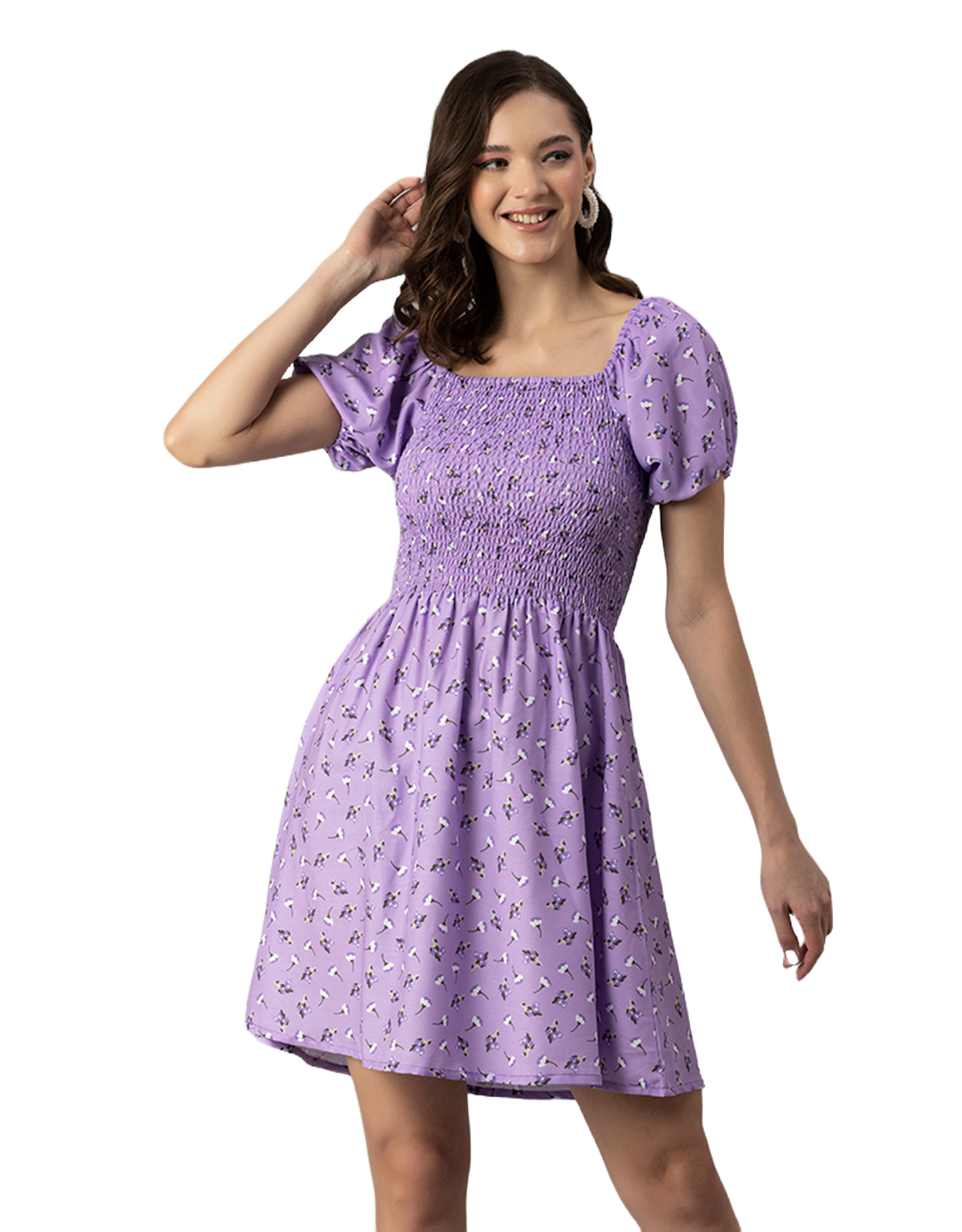 Printed Square Neck Puffed Dress