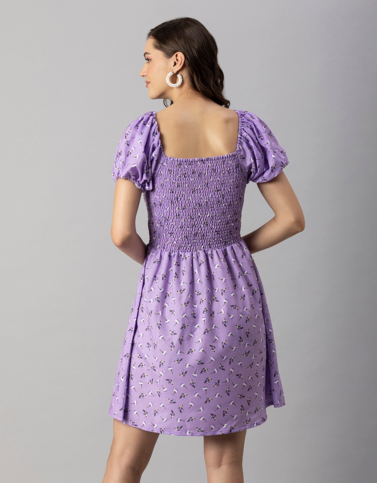 Printed Square Neck Puffed Dress