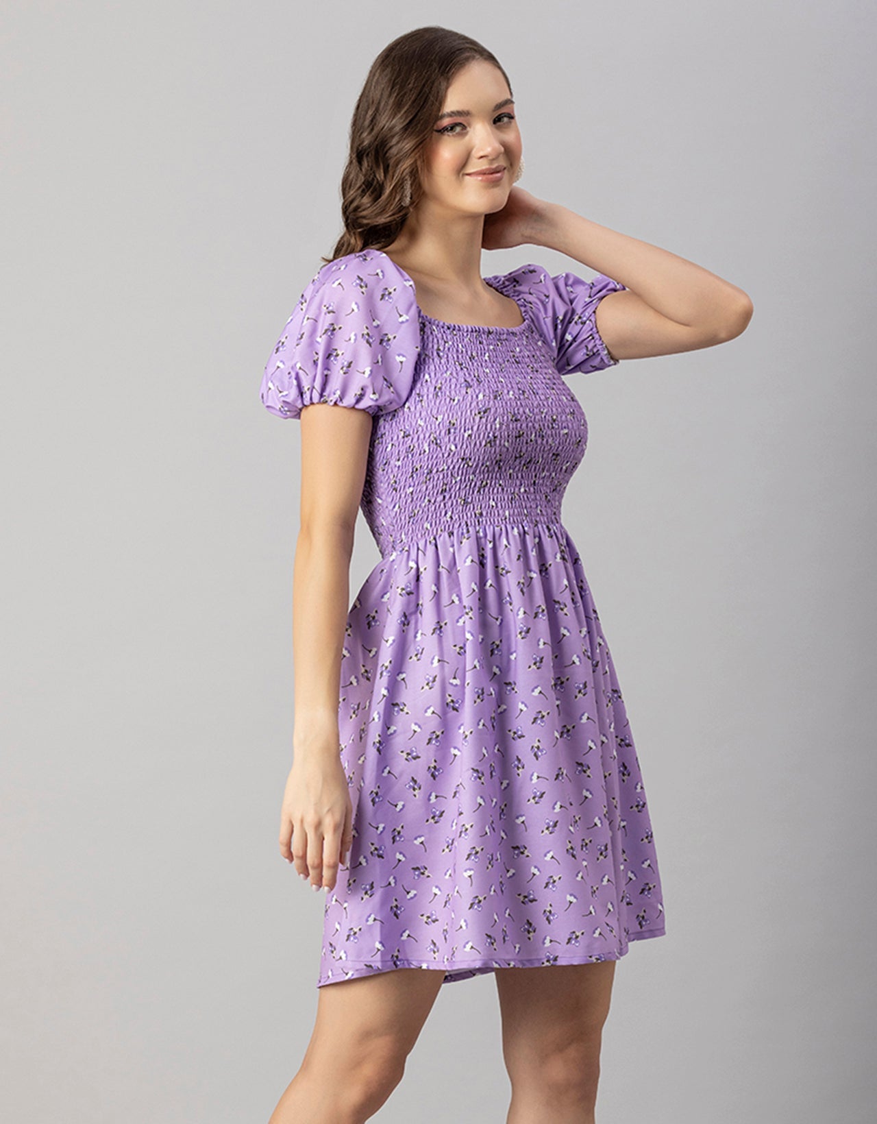 Printed Square Neck Puffed Dress