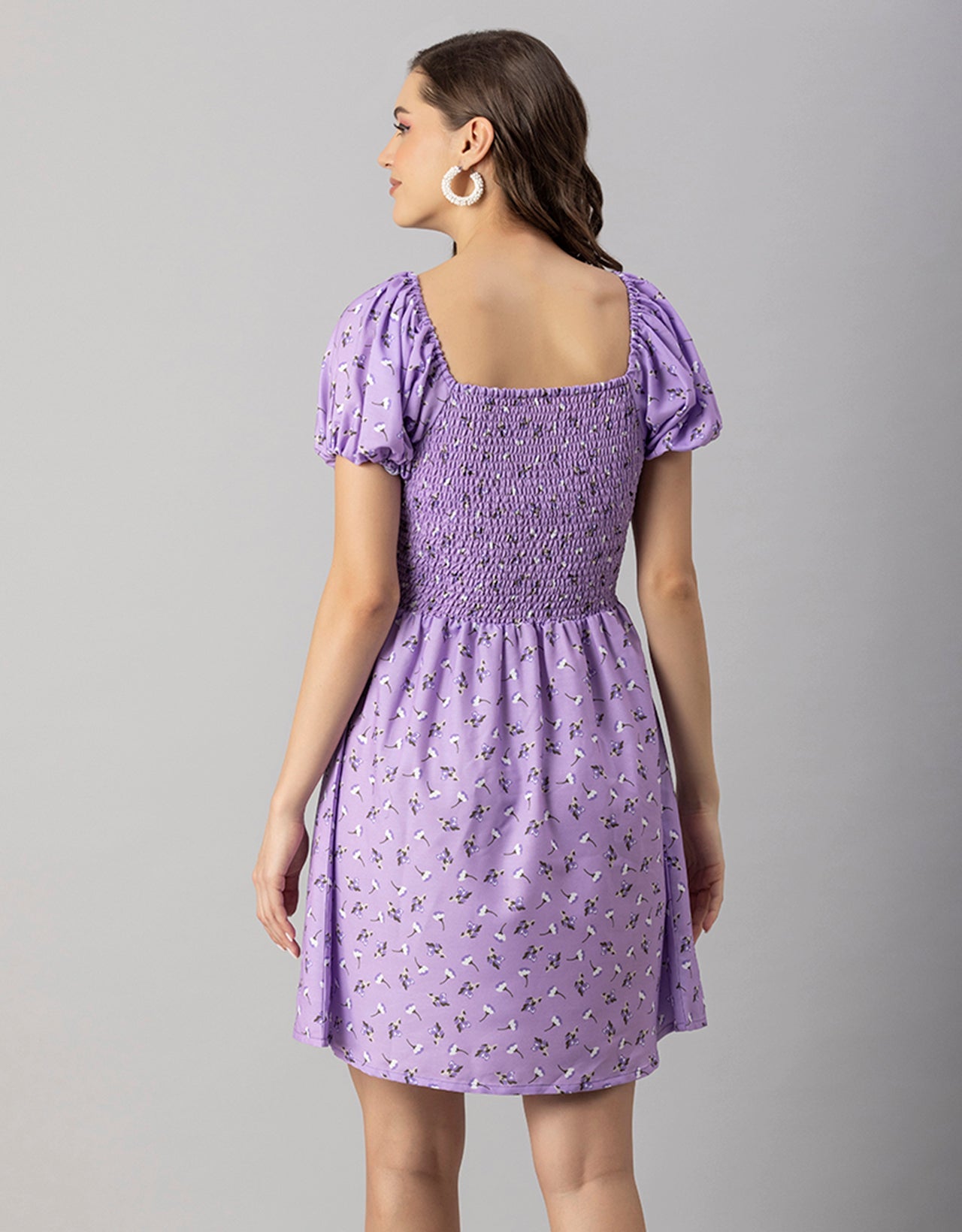 Printed Square Neck Puffed Dress