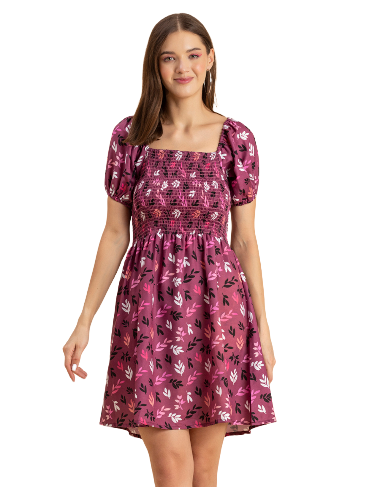 Printed Square Neck Puffed Dress