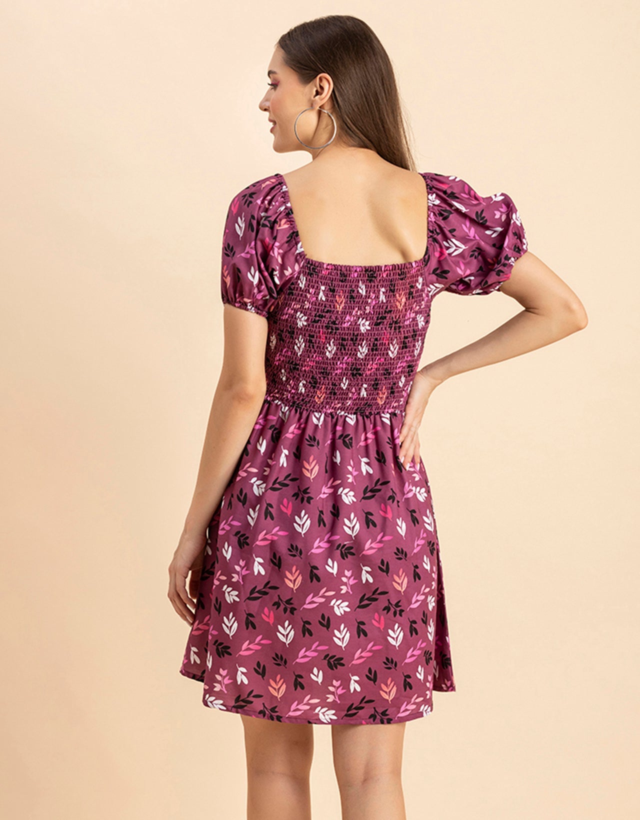 Printed Square Neck Puffed Dress