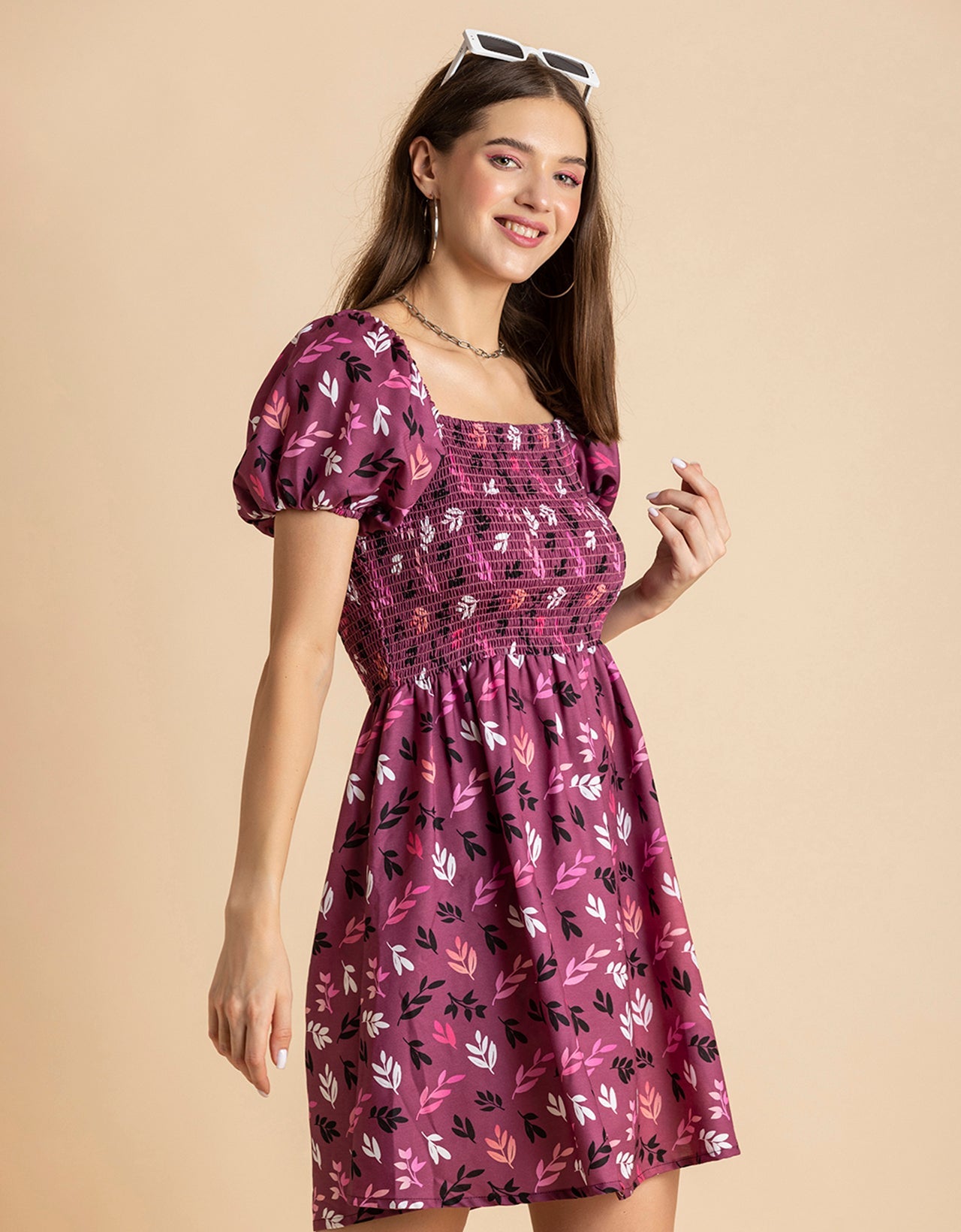 Printed Square Neck Puffed Dress