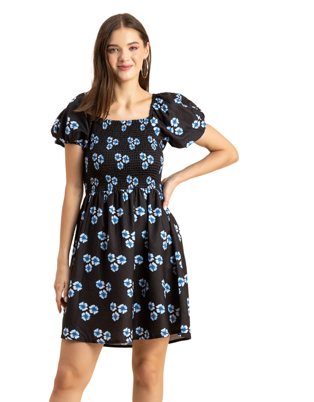 Printed Square Neck Puffed Dress