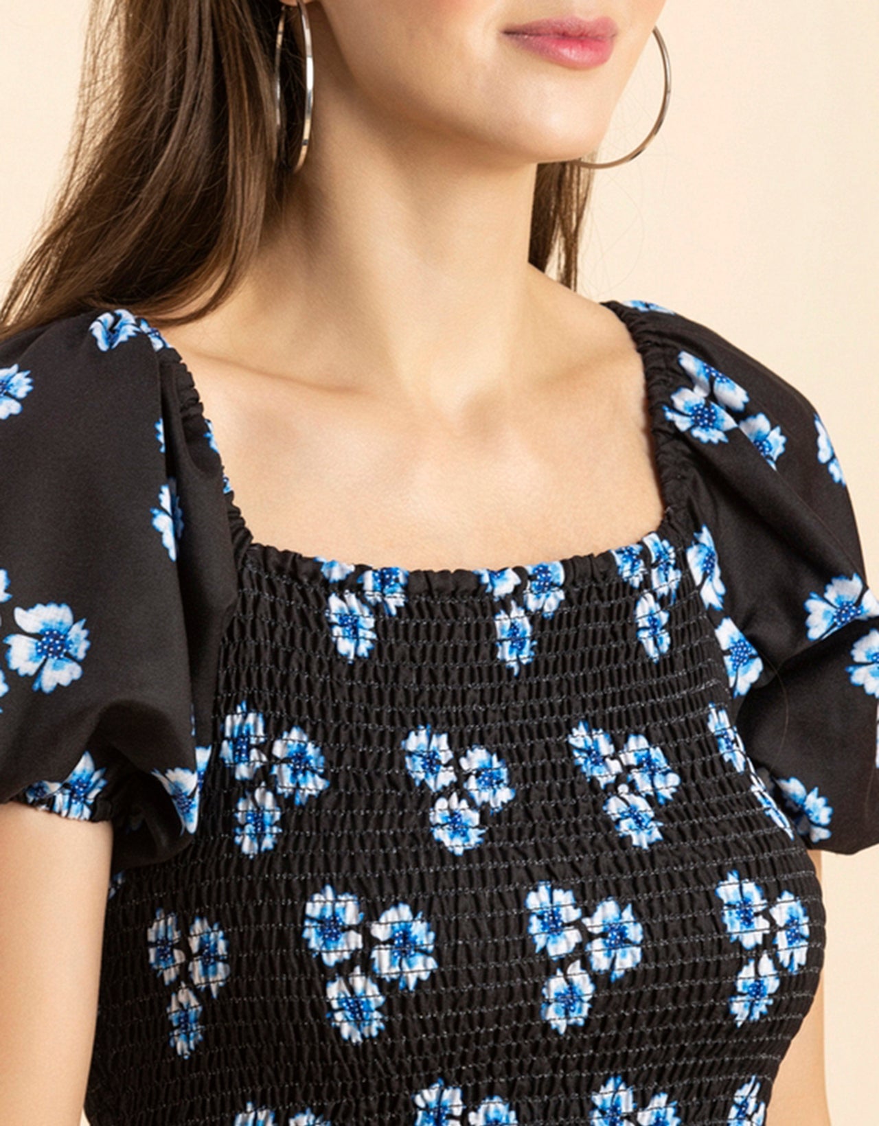 Printed Square Neck Puffed Dress