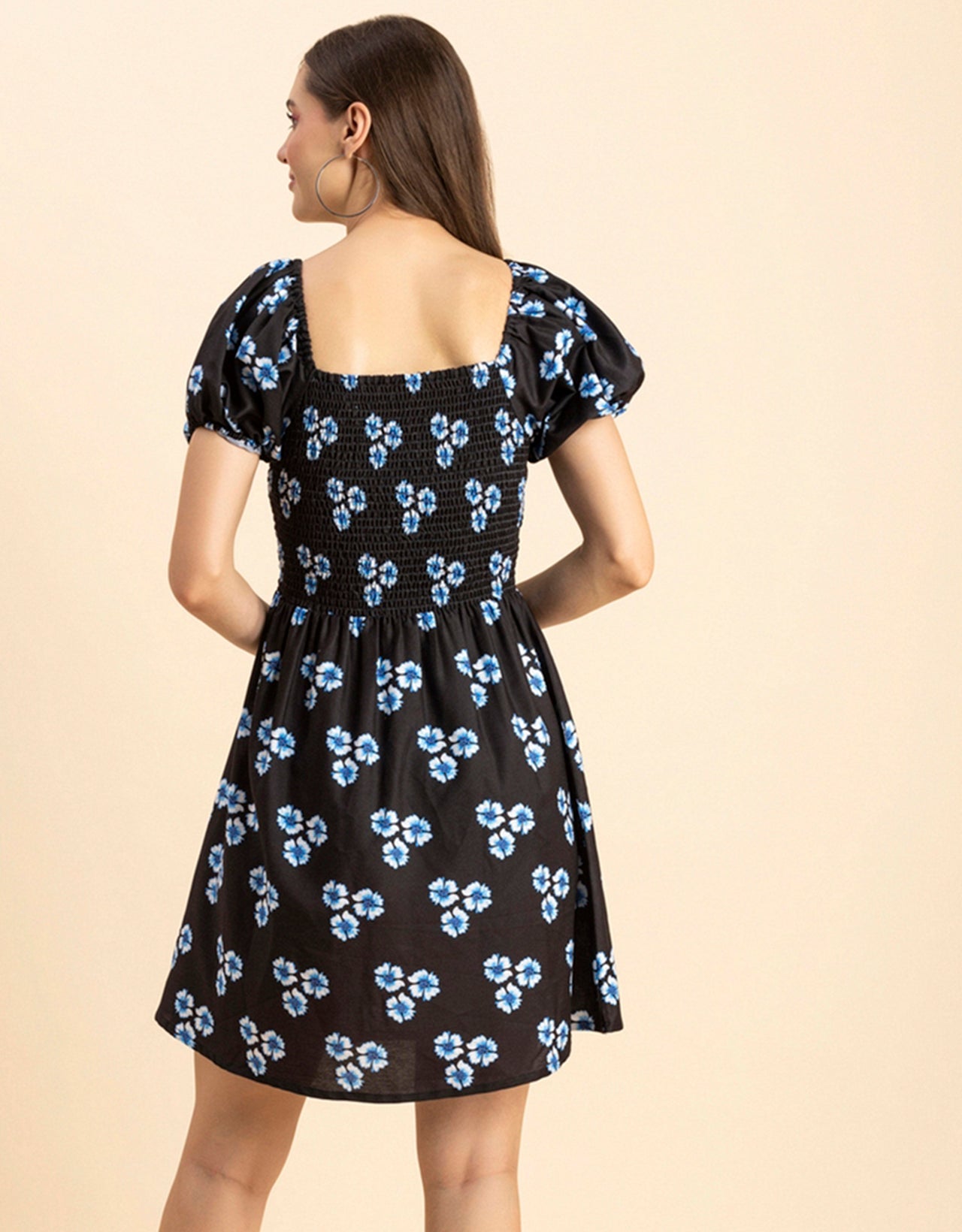 Printed Square Neck Puffed Dress