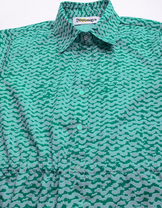 Printed Elbow Sleeves Collared Dress