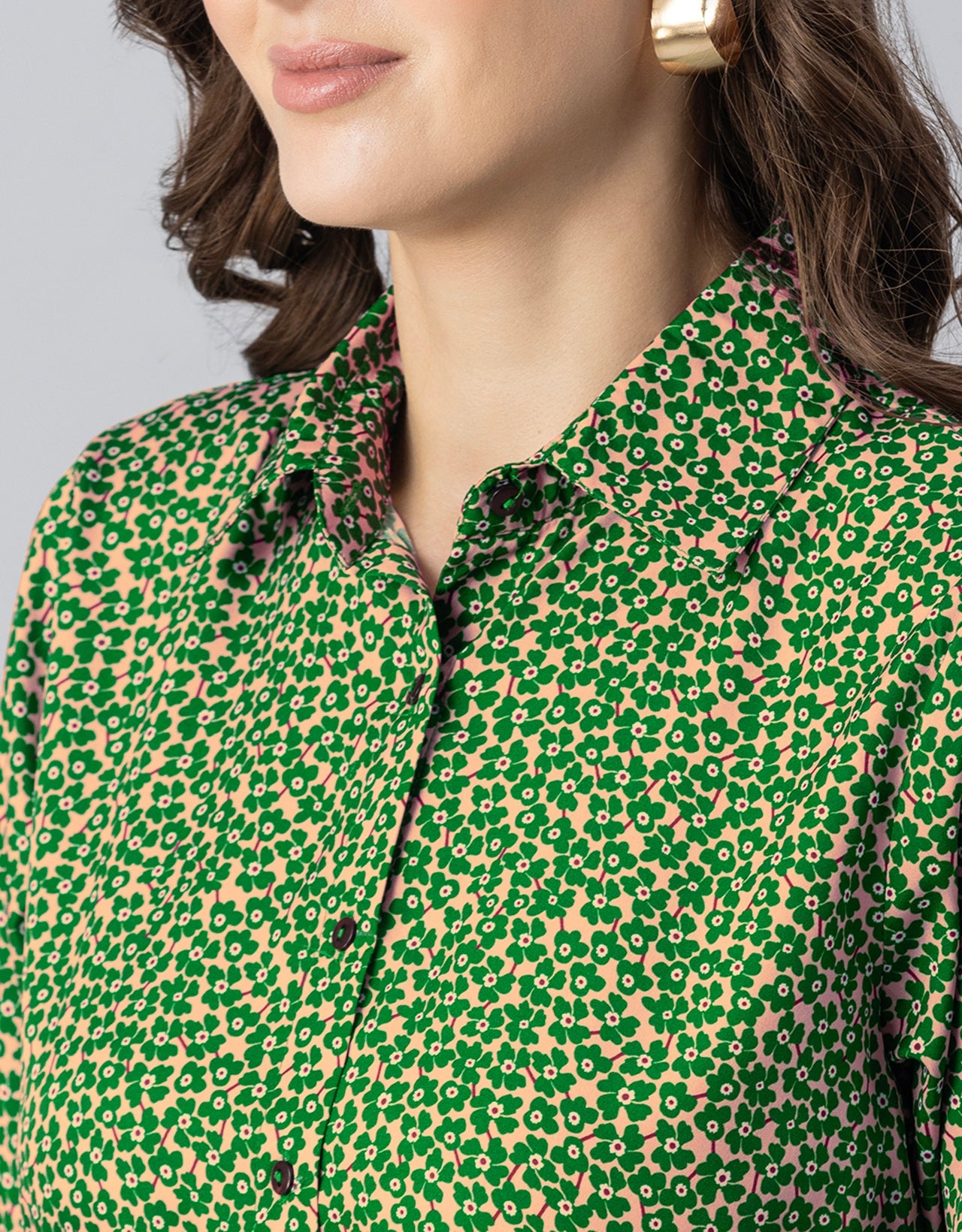 Printed Elbow Sleeves Collared Dress