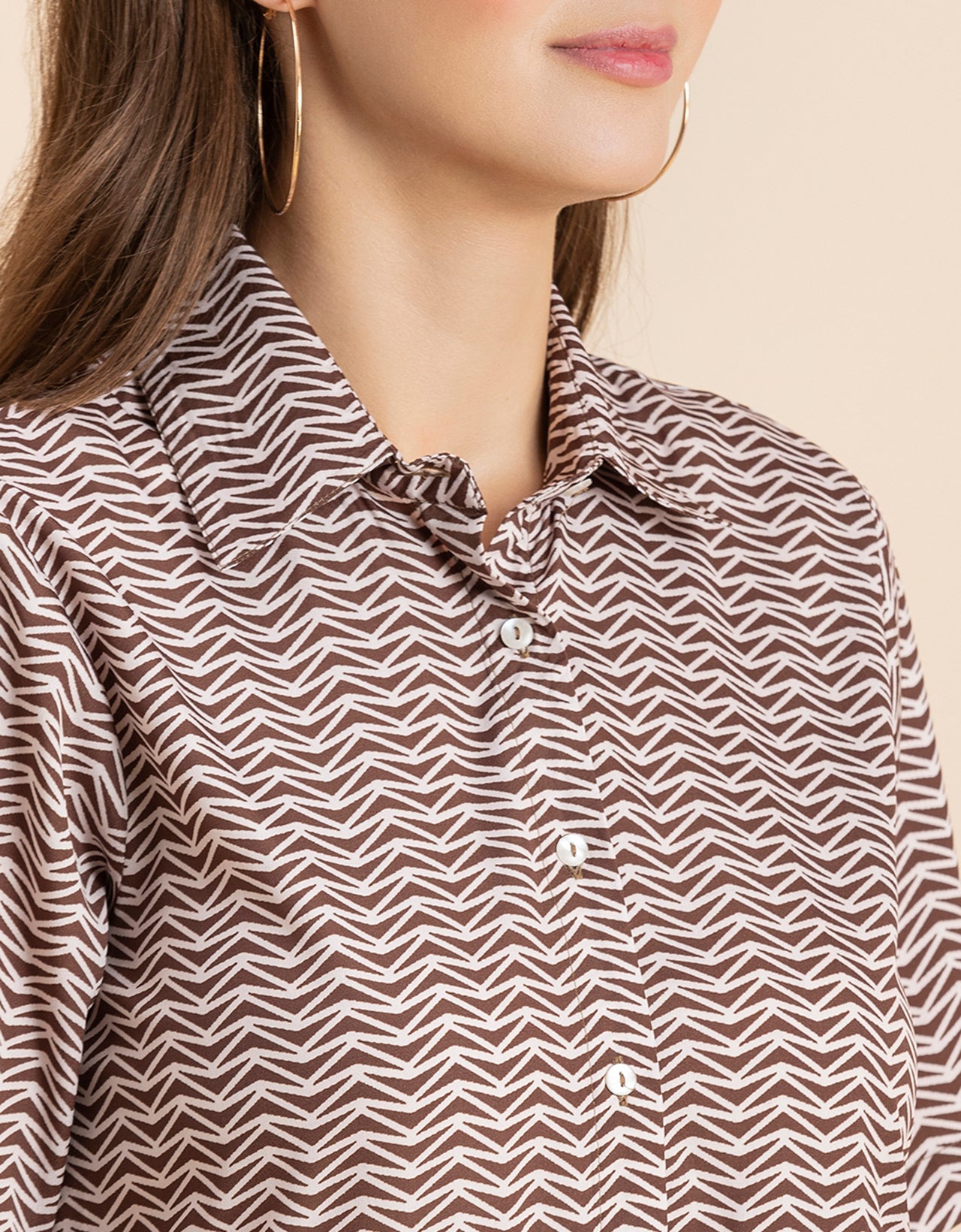 Printed Elbow Sleeves Collared Dress