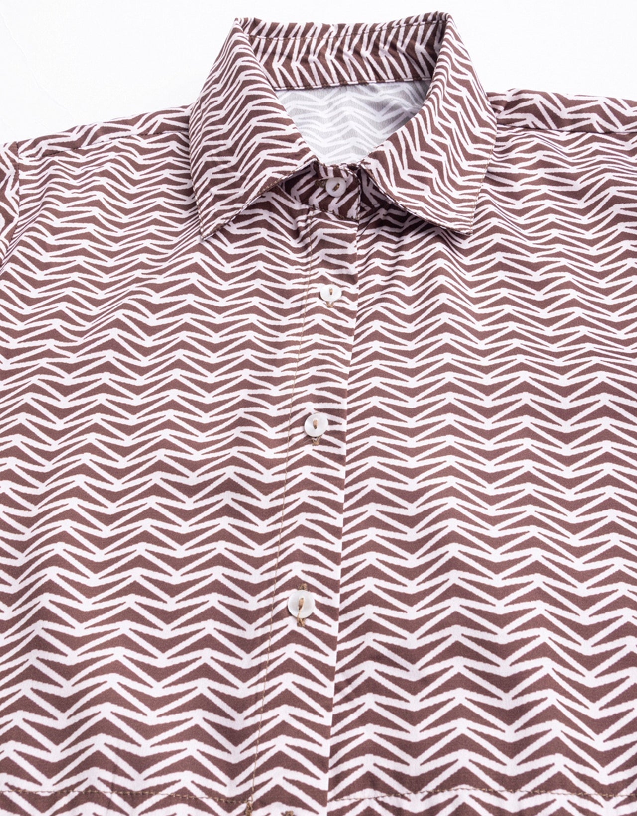Printed Elbow Sleeves Collared Dress