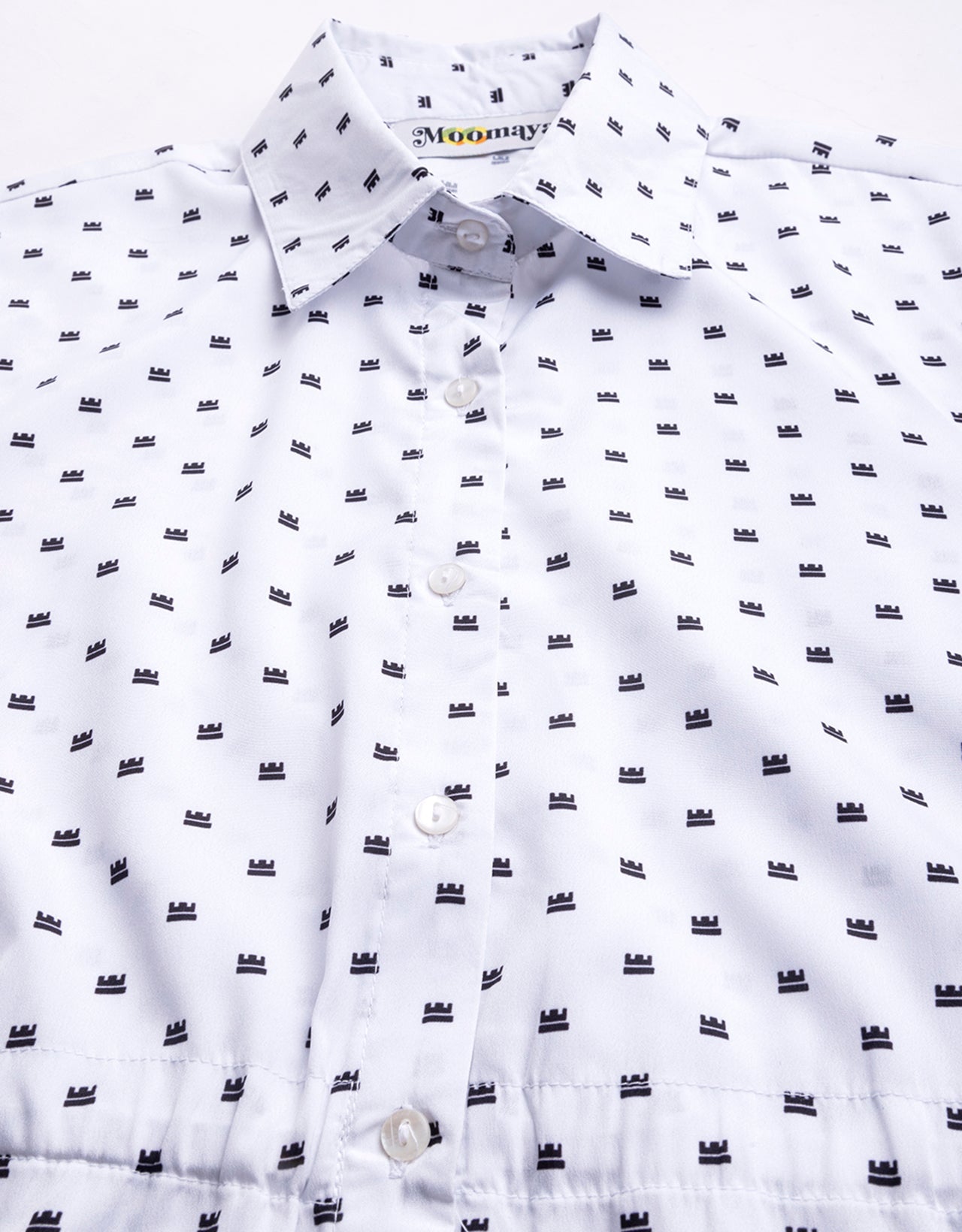 Printed Elbow Sleeves Collared Dress