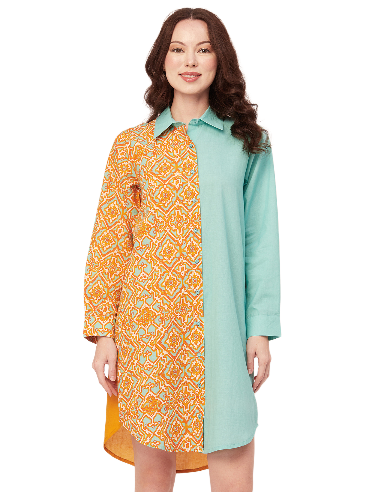 Printed Button Down Midi Shirt