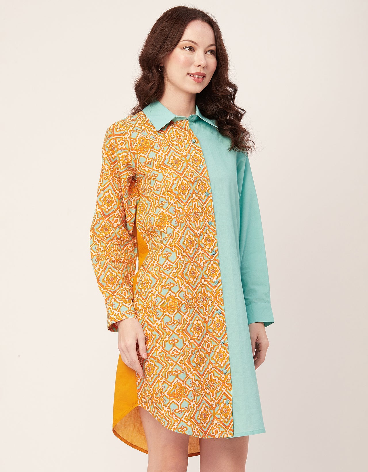 Printed Button Down Midi Shirt