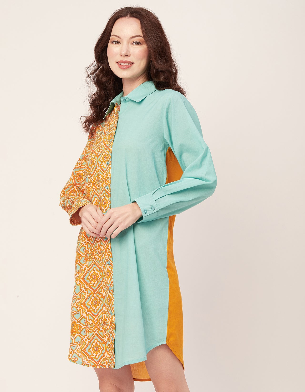 Printed Button Down Midi Shirt