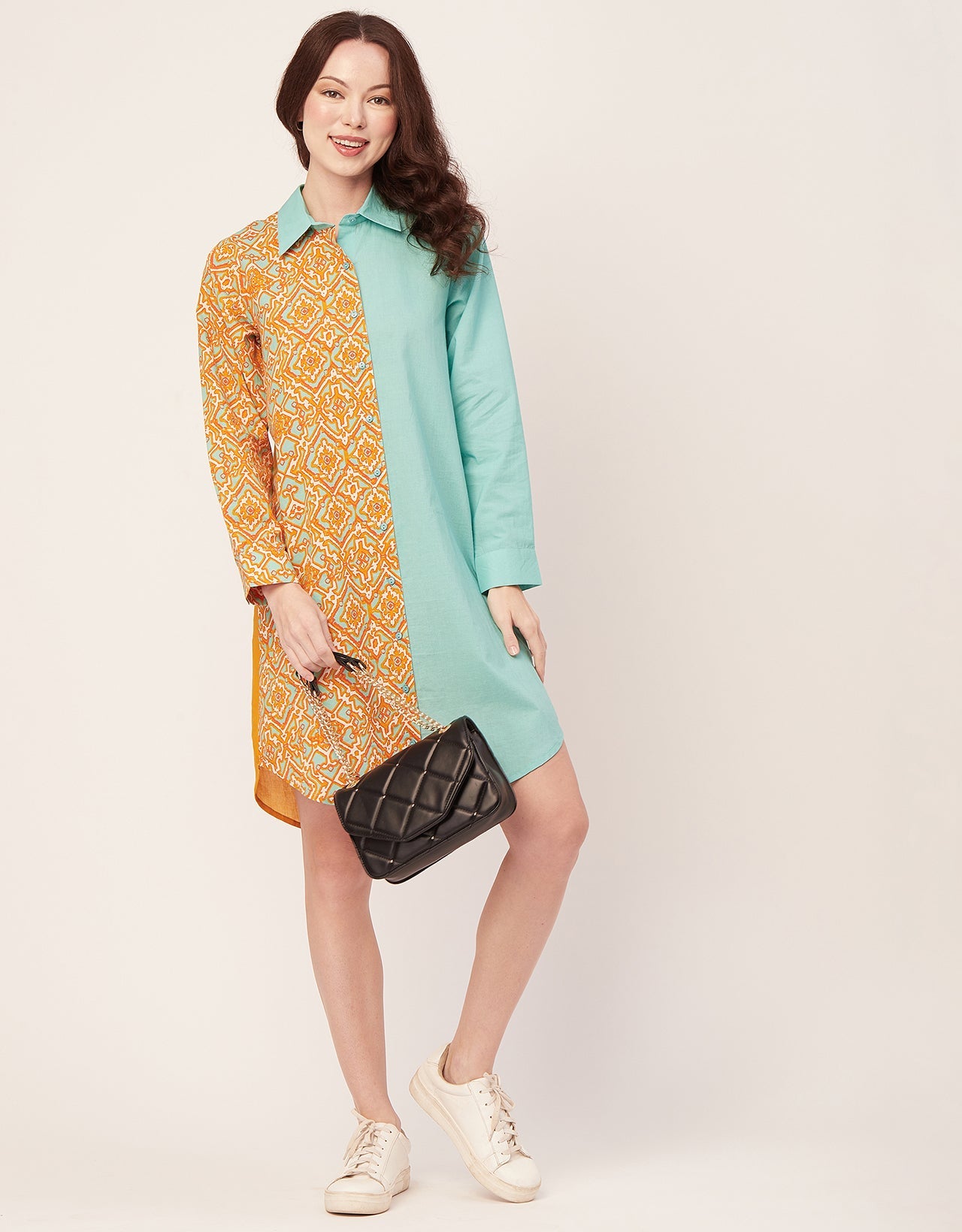 Printed Button Down Midi Shirt