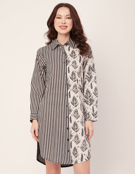 Printed Button Down Midi Shirt