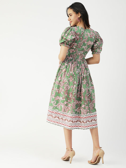 Cotton Flared Dress, V-Neck Maxi
