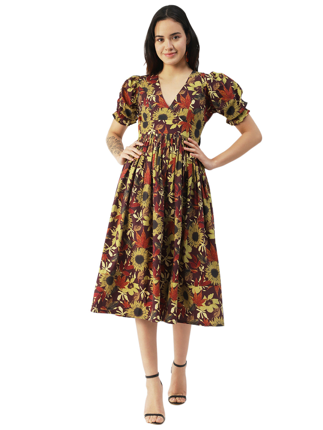 Cotton Flared Dress, V-Neck Maxi