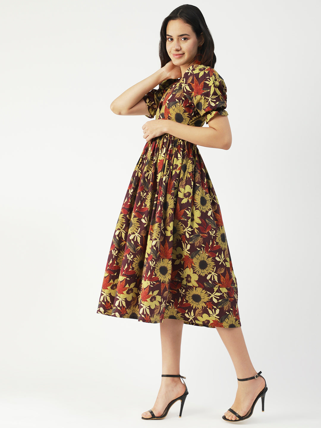 Cotton Flared Dress, V-Neck Maxi
