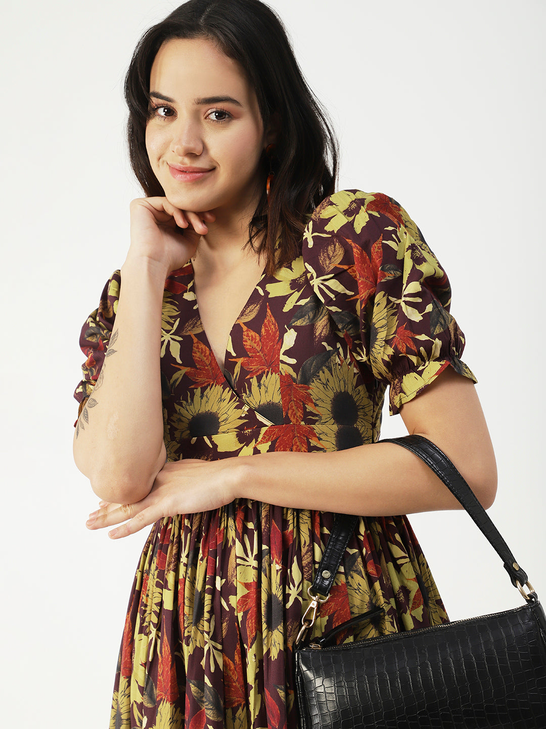 Cotton Flared Dress, V-Neck Maxi