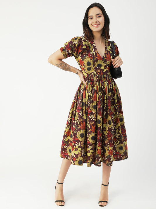 Cotton Flared Dress, V-Neck Maxi