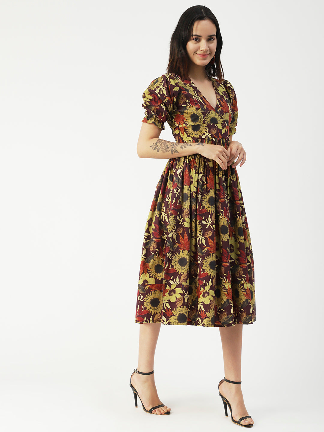 Cotton Flared Dress, V-Neck Maxi