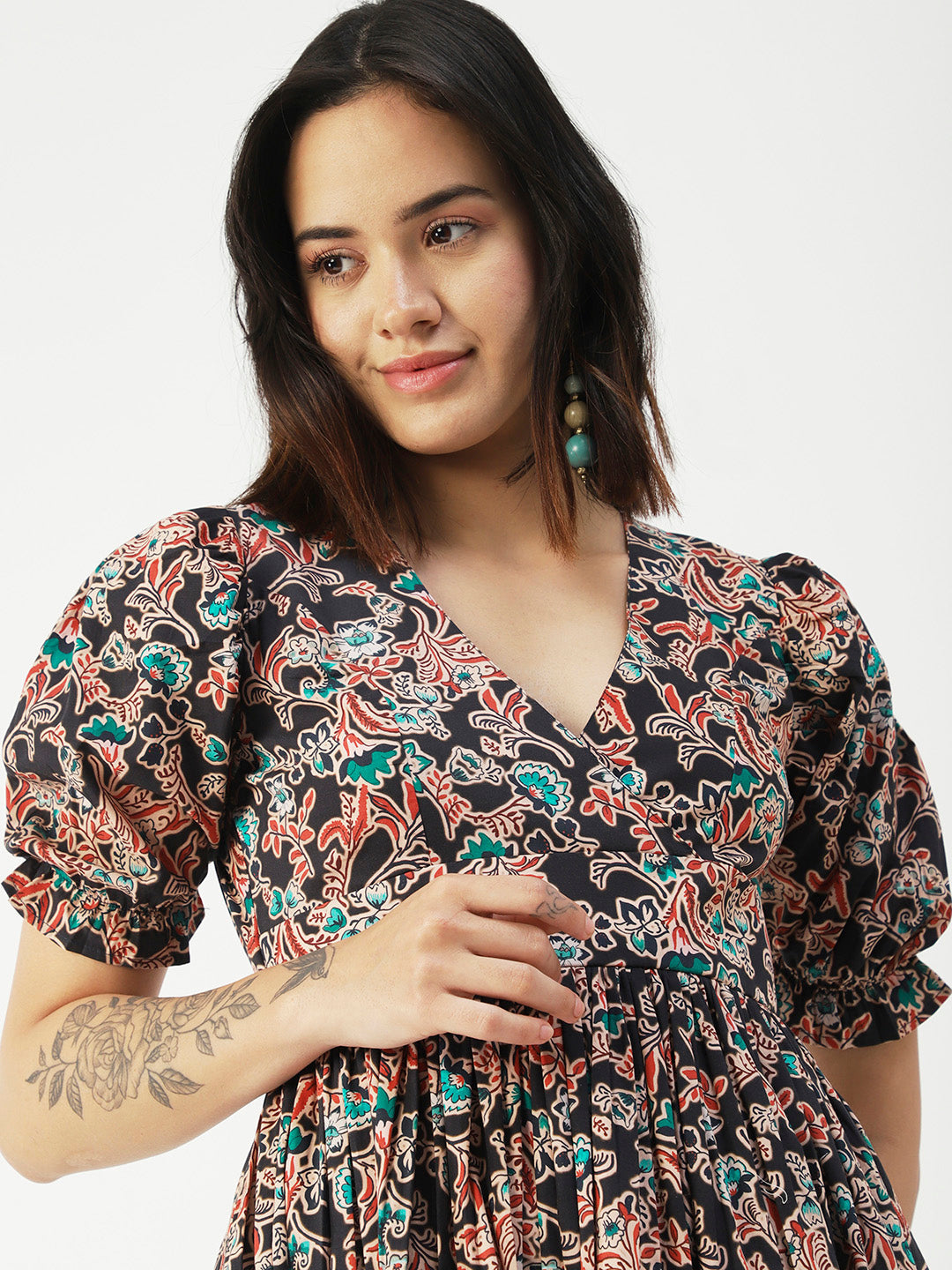 Cotton Flared Dress, V-Neck Maxi
