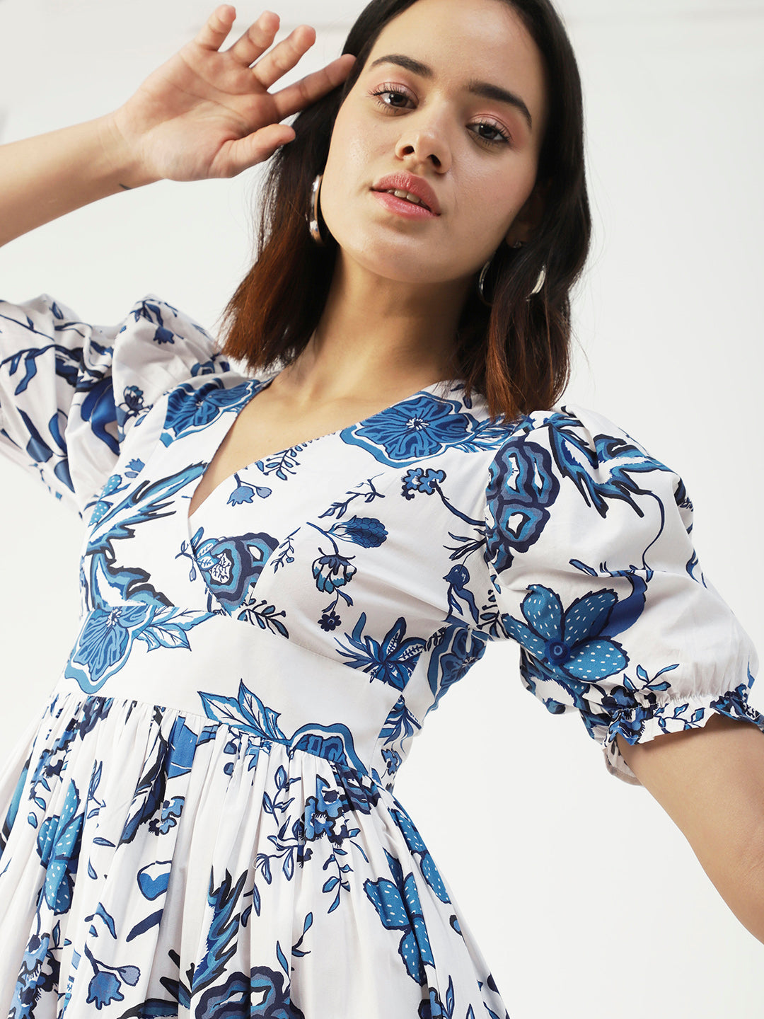 Cotton Flared Dress, V-Neck Maxi