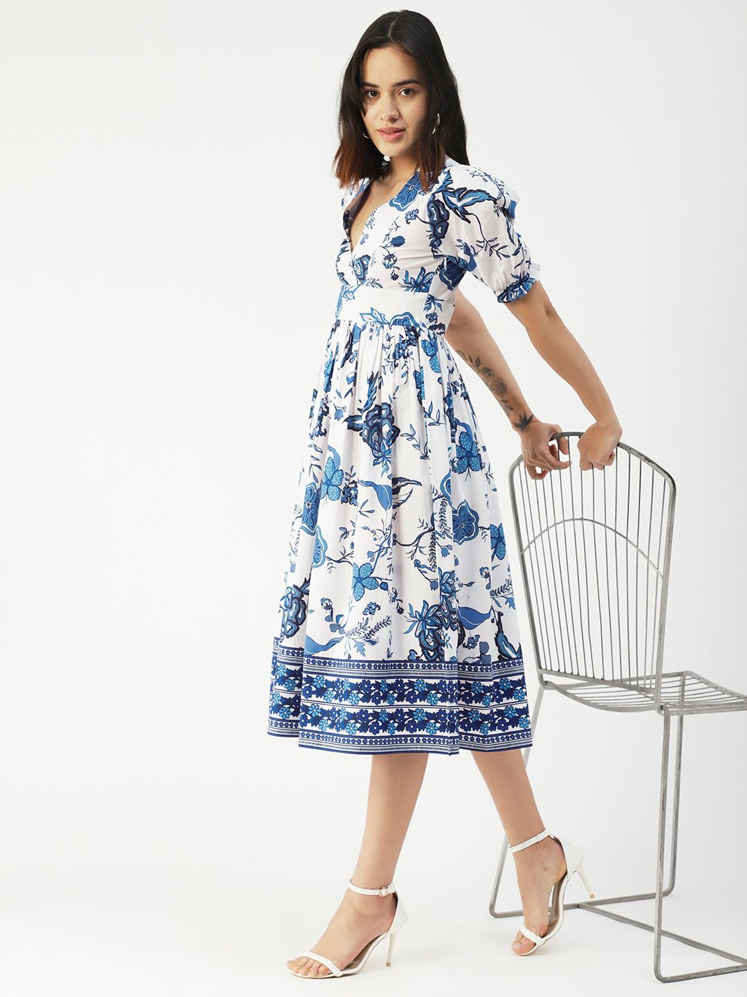 Cotton Flared Dress, V-Neck Maxi
