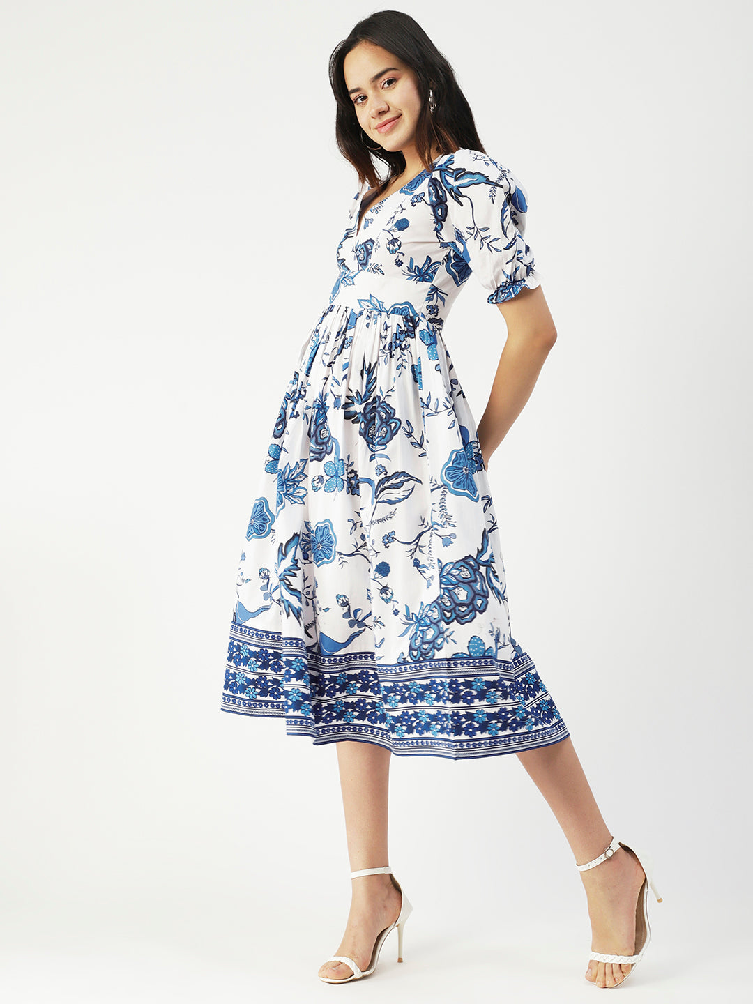 Cotton Flared Dress, V-Neck Maxi