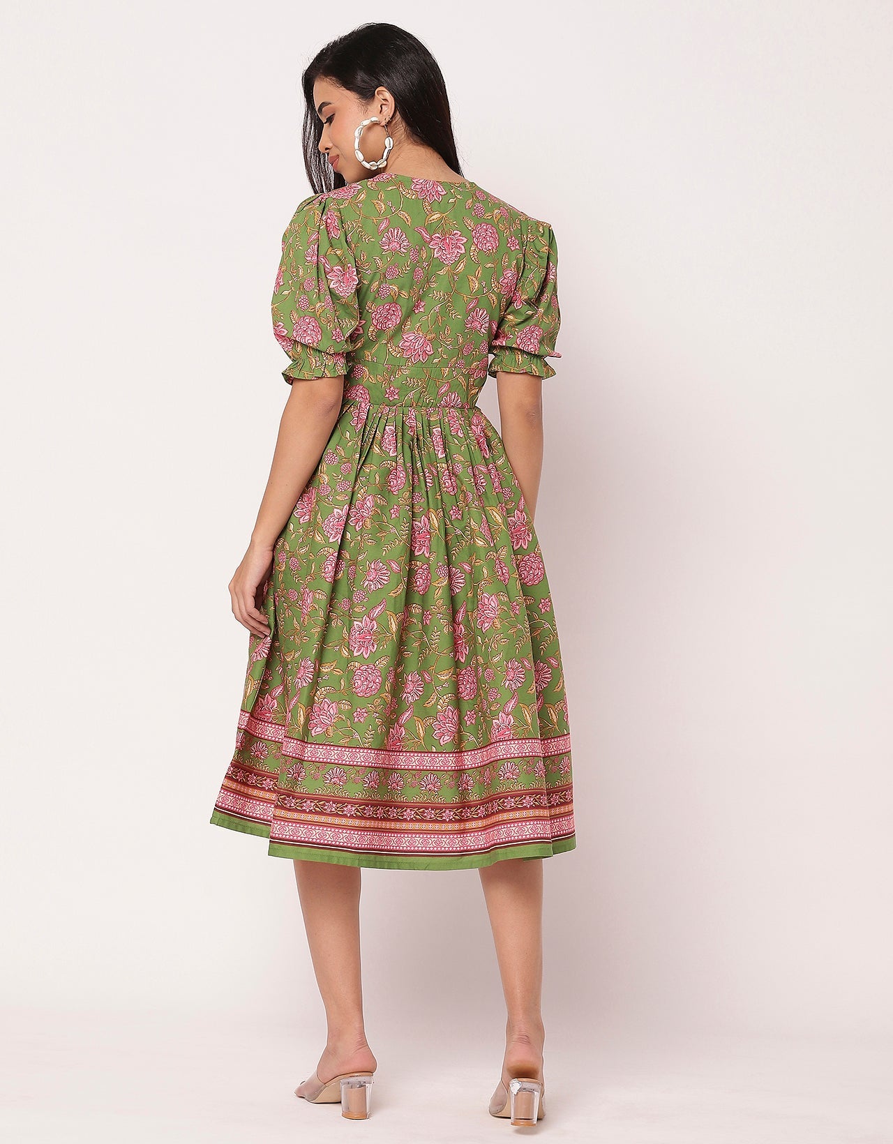 V-Neck Puffed Sleeves Maxi Dress For Women